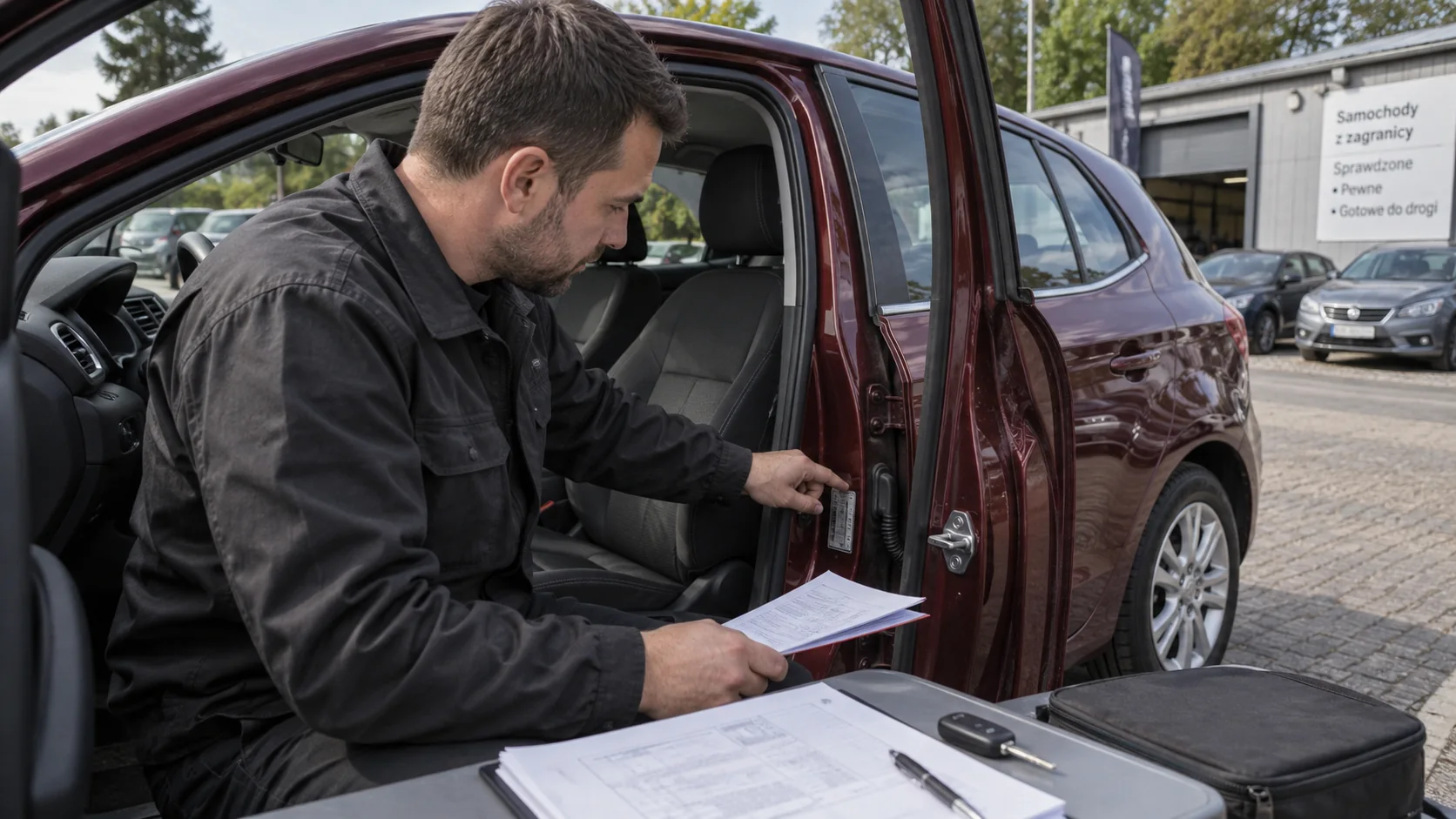 Confronto tra identificazione e fascicolo di un’auto usata prima dell’acquisto in Polonia.